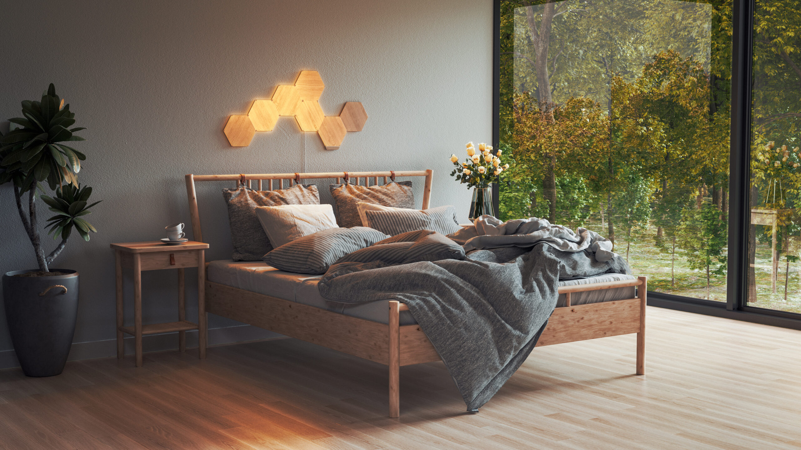 Nanoleaf Elements Hexagons 智能拼裝照明燈 Starter Kit(7個六角形燈板) 10 Elements_7x_Bedroom_4000x2250